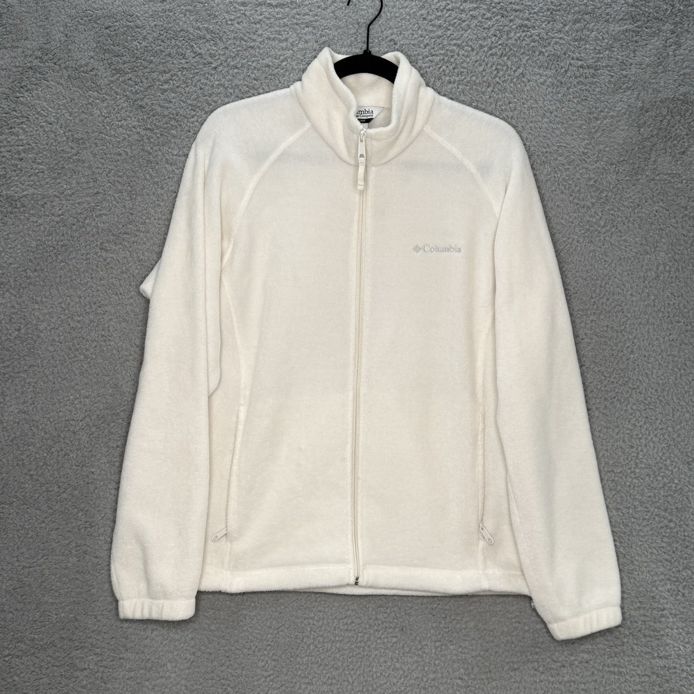 Columbia Benton Springs Full Zip Up Jacket Fleece White Cream Women's Large